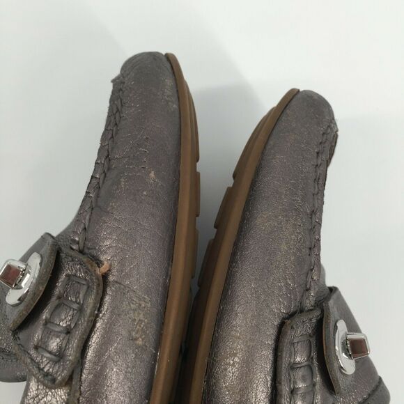 Coach Flash Slip On Leather Loafers 7 Pewter Silver Driving Flats A9377 - Picture 7 of 10